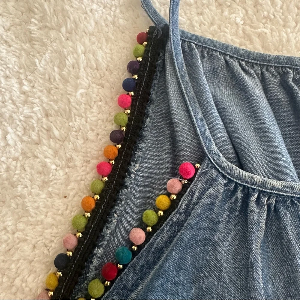 Altar’d State Chambray Beaded Trim Halter  Top - Blue size medium